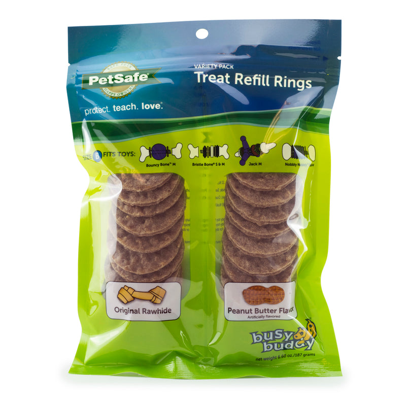 PetSafe® Rawhide Treat Ring Refills, Variety Pack, Original Rawhide and Peanut Butter Flavor, Replacement Treats for PetSafe Busy Buddy Treat Ring Holding Dog Toys - size medium (B)