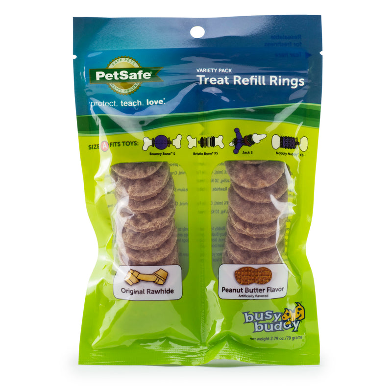 PetSafe® Rawhide Treat Ring Refills, Variety Pack, Original Rawhide and Peanut Butter Flavor, Replacement Treats for PetSafe Busy Buddy Treat Ring Holding Dog Toys - small