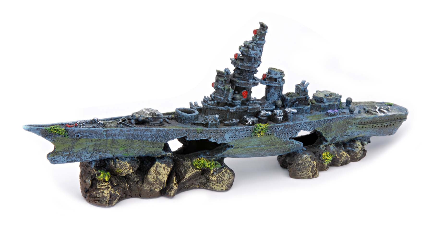 Penn-Plax Sunken Battleship Aquarium Ornament, Medium