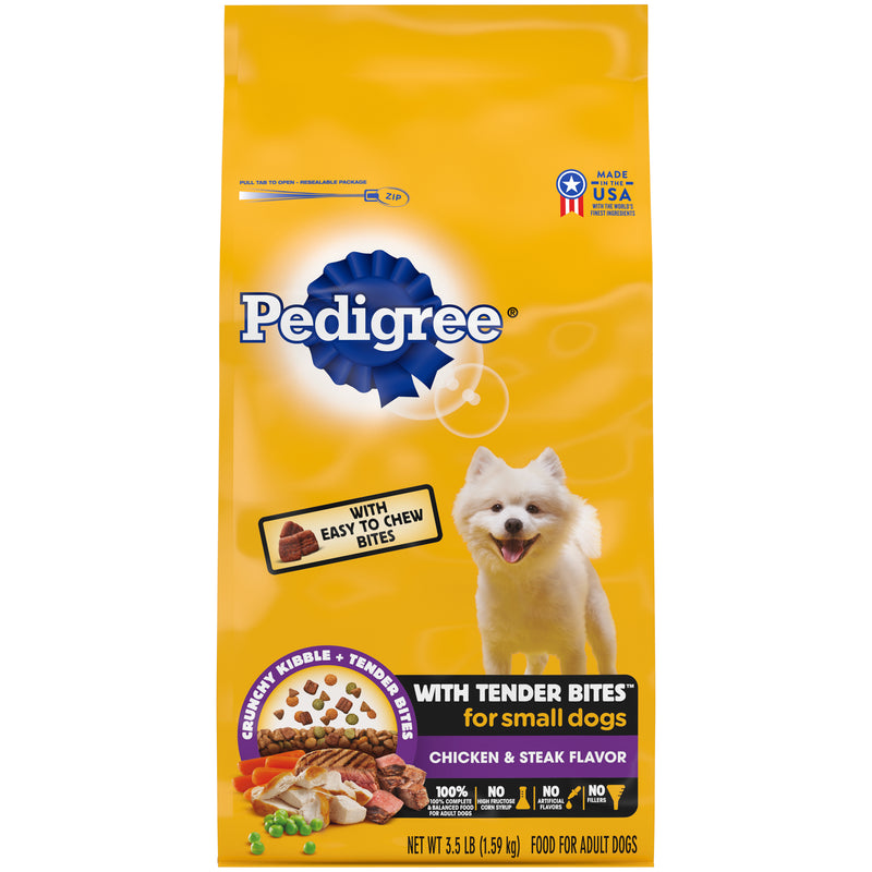PEDIGREE With Tender Bites for Small Dogs, Complete Nutrition Adult Dry Dog Food, Chicken & Steak Flavor Dog Kibble