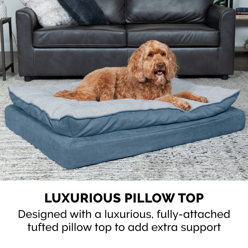FurHaven Minky Faux Fur & Suede Pillow-Top Orthopedic Dog Bed - Large, Stonewash Blue