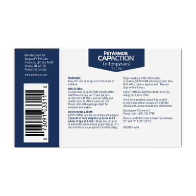 PetArmor CapAction Flea Treatment Tablets for Dogs >25LB, 6CT back of box