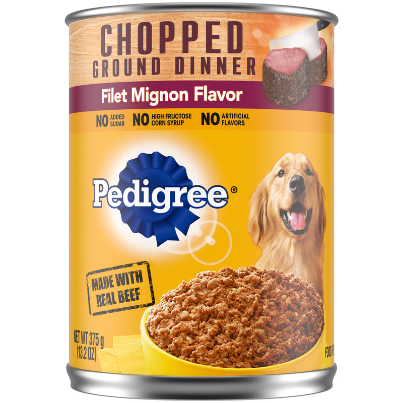 PEDIGREE CHOPPED GROUND DINNER Adult Canned Soft Wet Dog Food, Filet Mignon Flavor